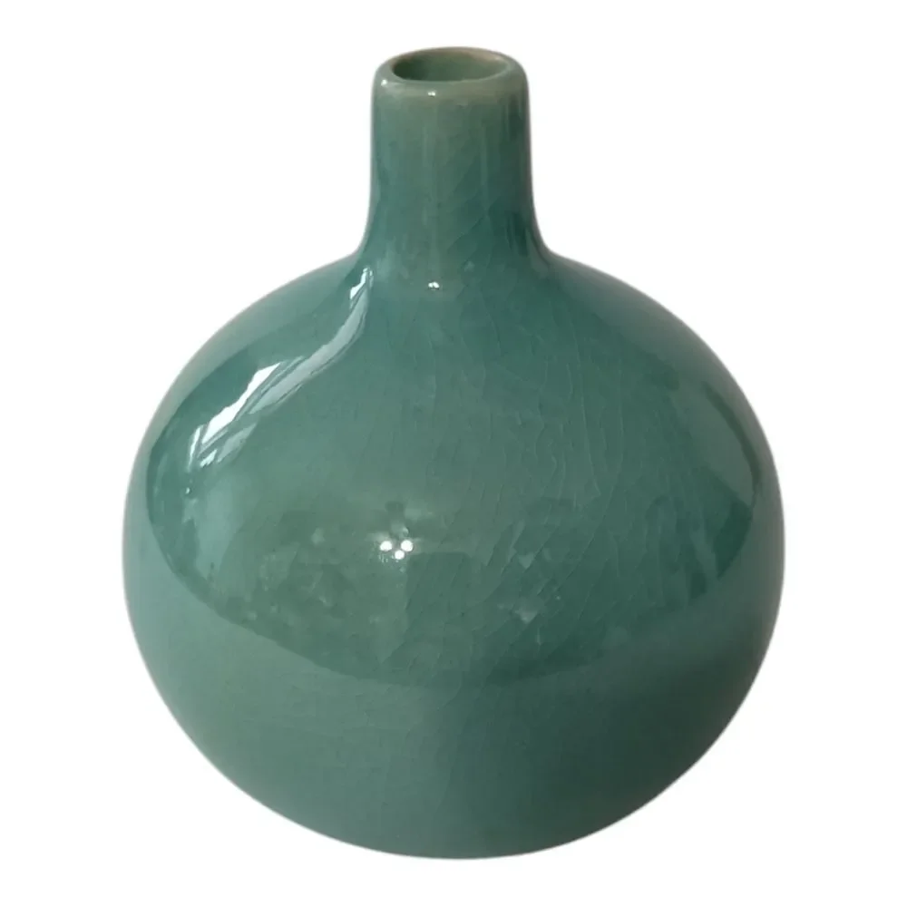 Crate & Barrel Bud Vase Perry Aqua Round Ball Ikebana Coastal‎ Beach House Farm.